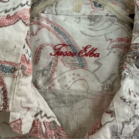 Tasso Elba 100% Linen Shirt Button Up Short Sleeve Pastel Paisley L - Picture 6 of 7